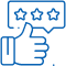 Thumbs up hand with three-star rating badge, representing positive customer feedback and satisfaction.